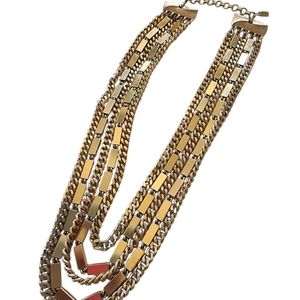Vintage MONET Gold Tone Chain Rectangle 5 Layer Statement Necklace